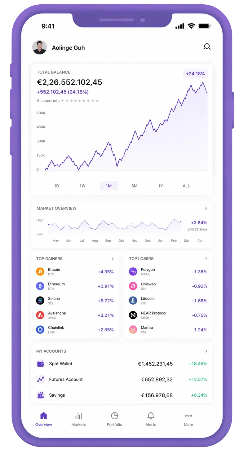 Mobile app interface for portfolio tracking