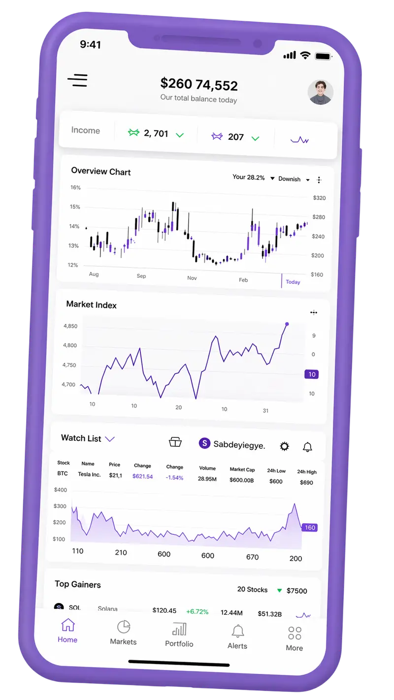 Mobile app interface for portfolio tracking